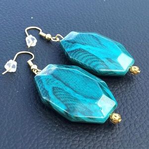 Green snakeskin earrings w/ gold accents